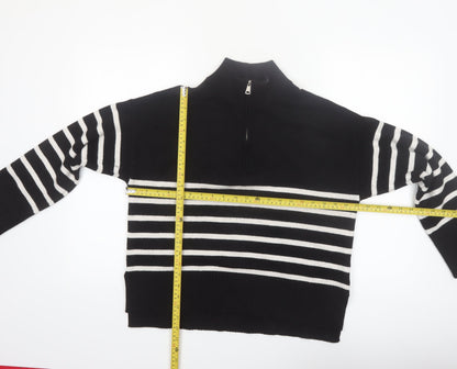 DKNY Jeans Women's Black Striped Mock Neck 1/4 Zip Jumper Size L