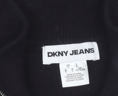 DKNY Jeans Women's Black Striped Mock Neck 1/4 Zip Jumper Size L