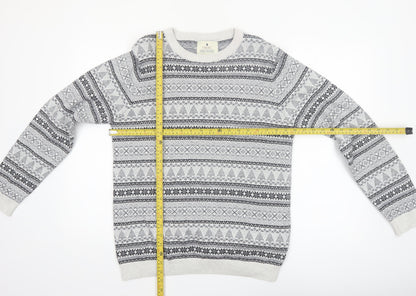 Next Men's Grey Fair Isle Cotton Crew Neck Jumper Size M