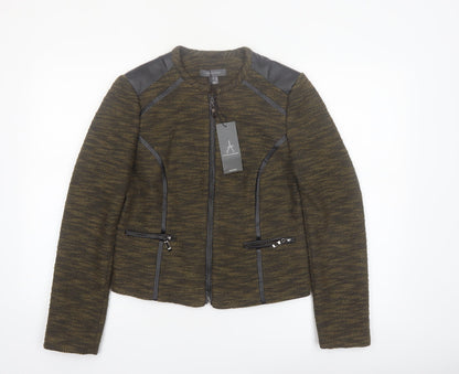 Atmosphere Women’s Khaki Zip-Up Jacket Size 10 Faux Leather Trim