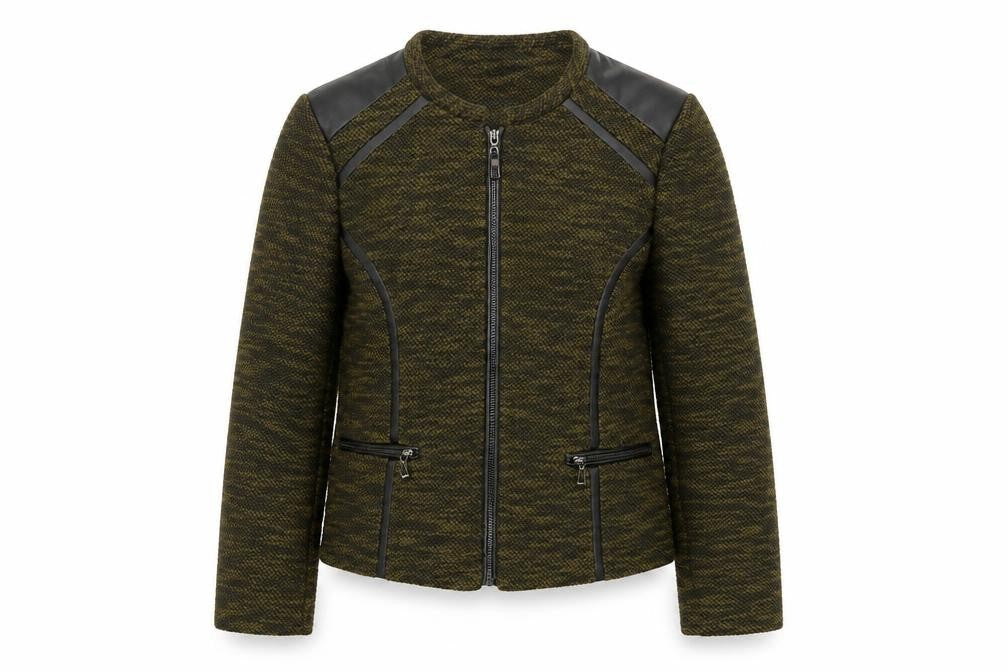 Atmosphere Women’s Khaki Zip-Up Jacket Size 10 Faux Leather Trim
