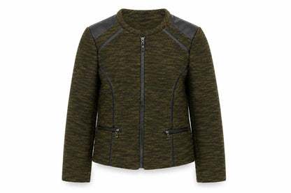 Atmosphere Women’s Khaki Zip-Up Jacket Size 10 Faux Leather Trim