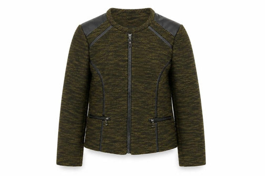 Atmosphere Women’s Khaki Zip-Up Jacket Size 10 Faux Leather Trim