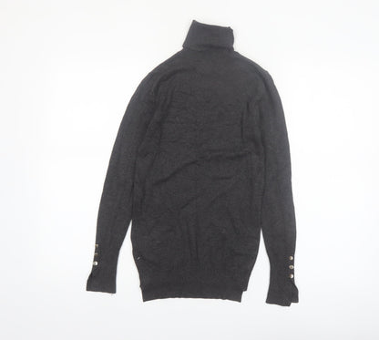 Zara Women Grey Roll Neck Knit Jumper Size S Slim Fit