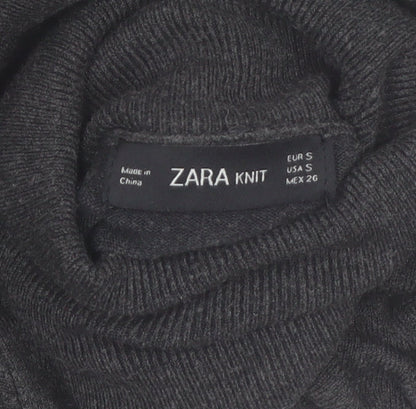 Zara Women Grey Roll Neck Knit Jumper Size S Slim Fit