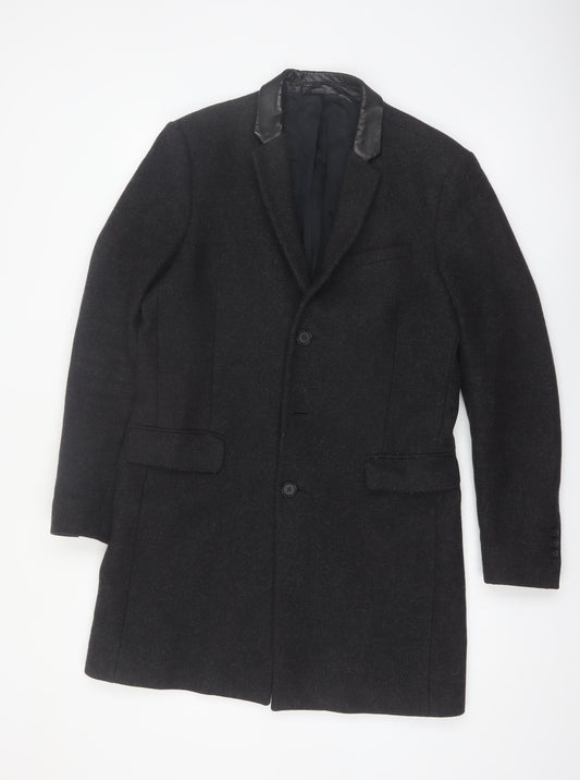 The Kooples Men's Black Wool Blend Slim Fit Overcoat Size 48