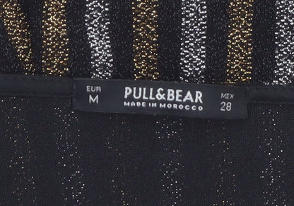 Pull & Bear Women Black Gold Striped Playsuit Size 12 Metallic Short Sleeve