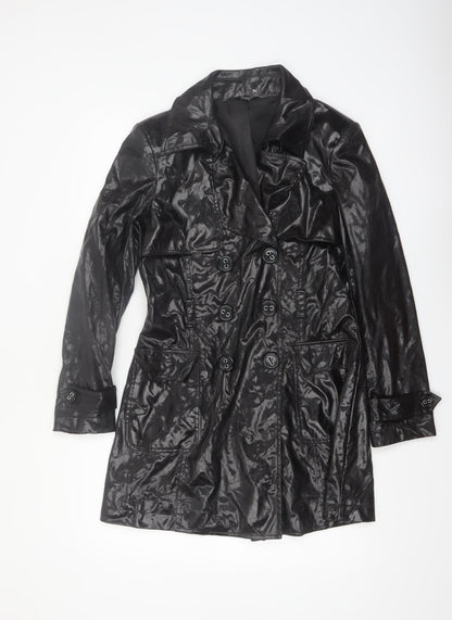 Savida Women's Black Trench Coat Size 12 Mid-Length Belted