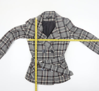 Zoe Women’s Grey Check Wool Blend Belted Blazer Coat Size 8