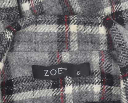 Zoe Women’s Grey Check Wool Blend Belted Blazer Coat Size 8