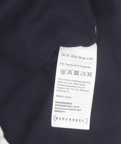Warehouse Womens Blue Boat Neck Long Sleeve Knit Jumper Size 10