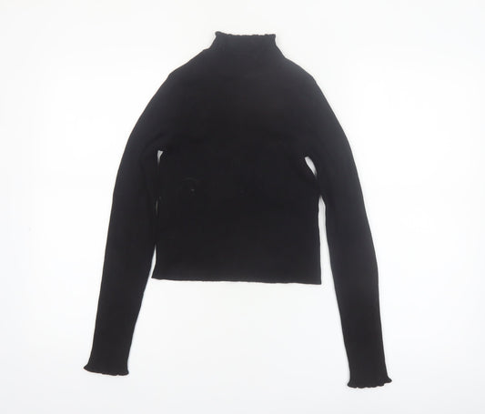 Pimkie Womens Black Slim Fit Mock Neck Long Sleeve Knit Jumper S