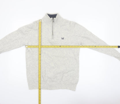 Crew Clothing Company Men's Grey Cable-Knit 1/2 Zip Jumper M