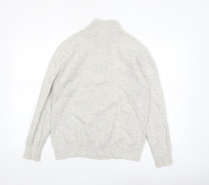 Crew Clothing Company Men's Grey Cable-Knit 1/2 Zip Jumper M