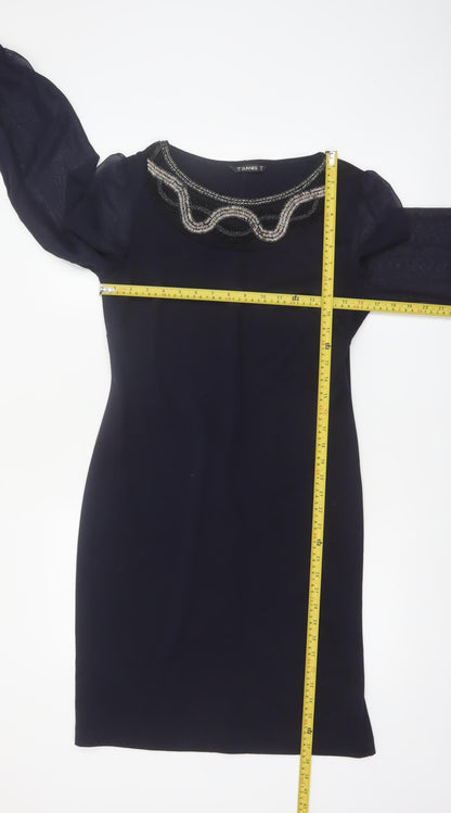Dunnes Women Black Beaded Shift Dress Size 10 Long Sleeve
