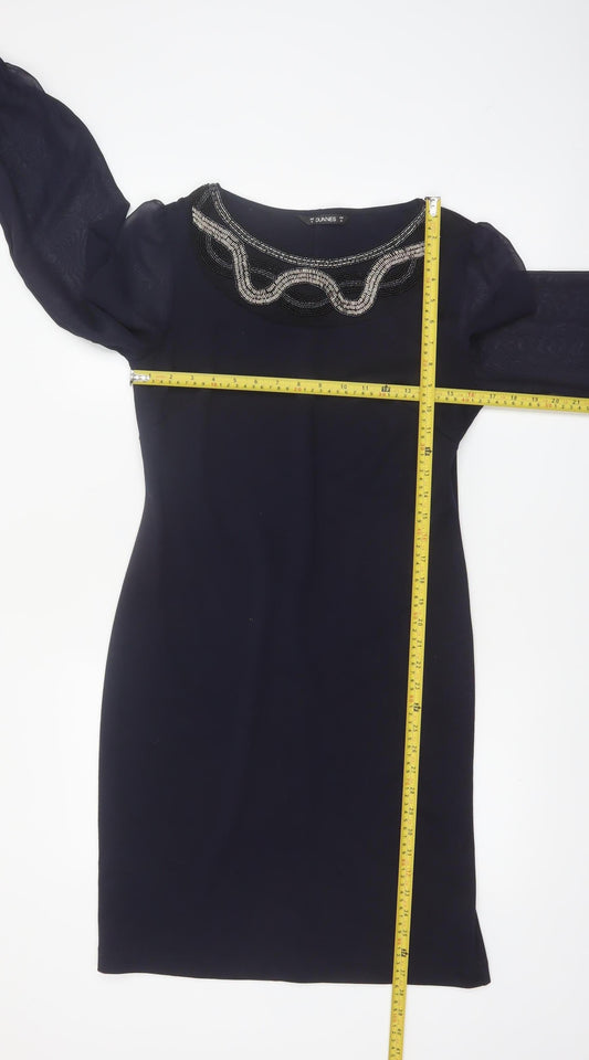 Dunnes Women Black Beaded Shift Dress Size 10 Long Sleeve