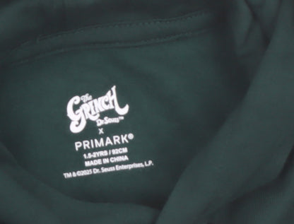 Primark Boys Green The Grinch Hoodie 1.5-2 Years Cotton Blend Christmas
