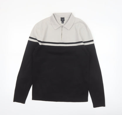 River Island Mens Black & Grey 1/4 Zip Collared Jumper Size M
