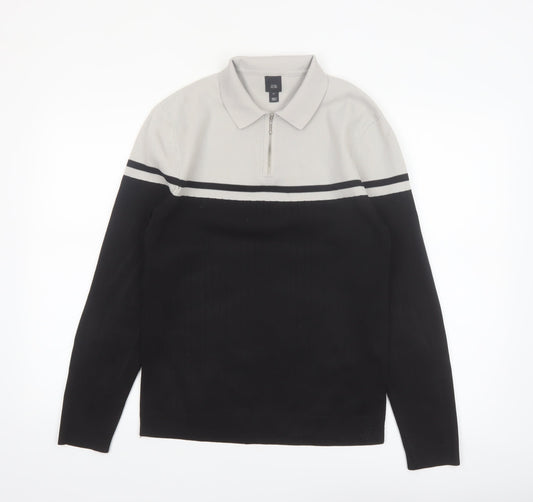 River Island Mens Black & Grey 1/4 Zip Collared Jumper Size M