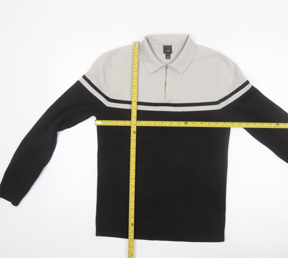 River Island Mens Black & Grey 1/4 Zip Collared Jumper Size M