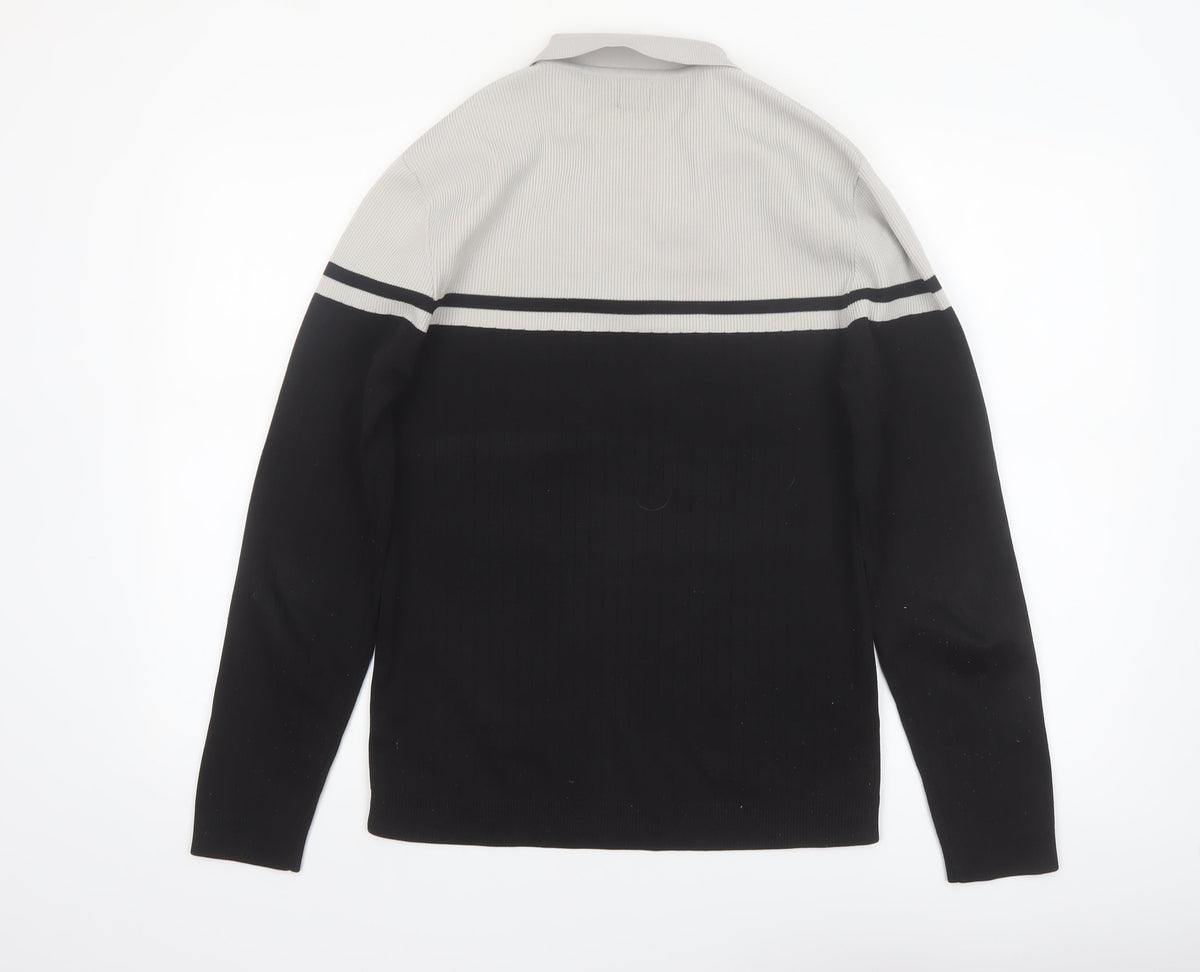 River Island Mens Black & Grey 1/4 Zip Collared Jumper Size M