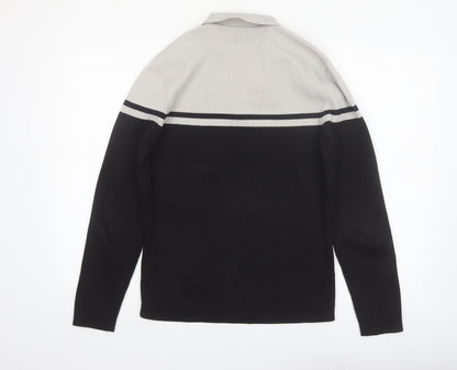 River Island Mens Black & Grey 1/4 Zip Collared Jumper Size M