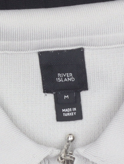 River Island Mens Black & Grey 1/4 Zip Collared Jumper Size M