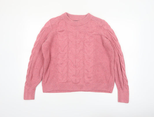 Marks and Spencer Women Pink Cable-Knit Wool Cotton Jumper L