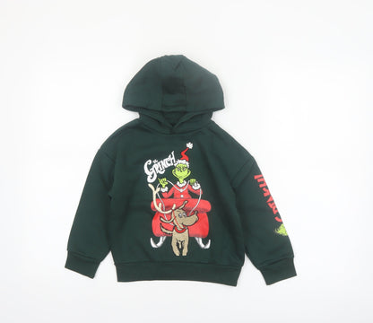 Primark Boys Green The Grinch Hoodie 3-4 Years Pullover Christmas Sweatshirt
