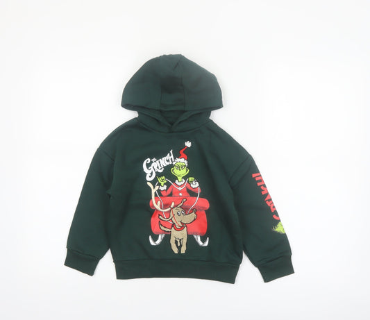 Primark Boys Green The Grinch Hoodie 3-4 Years Pullover Christmas Sweatshirt