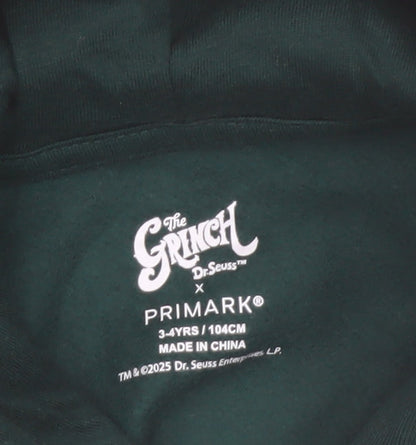 Primark Boys Green The Grinch Hoodie 3-4 Years Pullover Christmas Sweatshirt