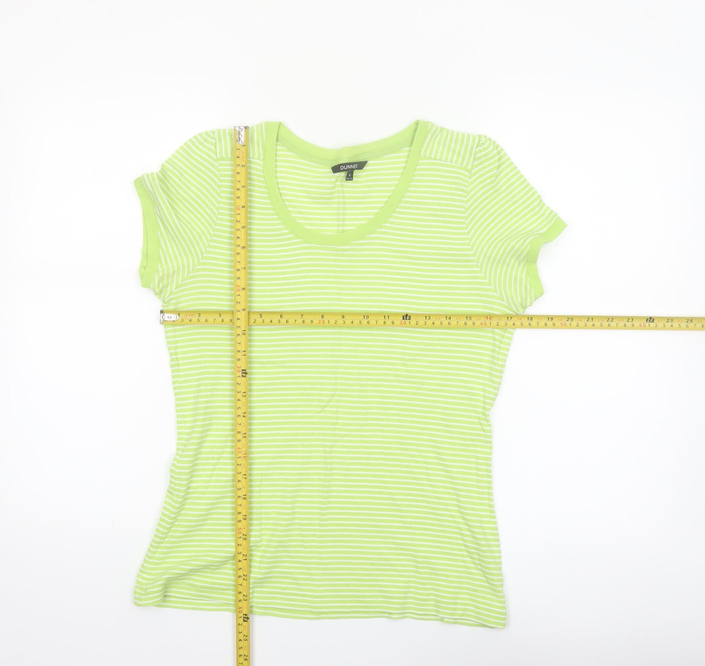Dunnes Women’s Green Striped Short Sleeve Cotton T-Shirt Size 16