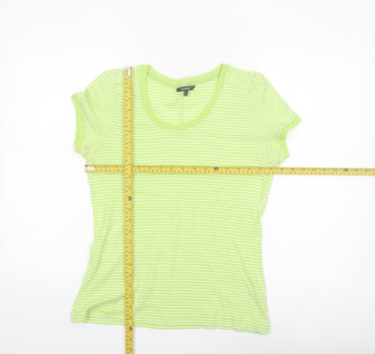 Dunnes Women’s Green Striped Short Sleeve Cotton T-Shirt Size 16