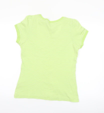 Dunnes Women’s Green Striped Short Sleeve Cotton T-Shirt Size 16