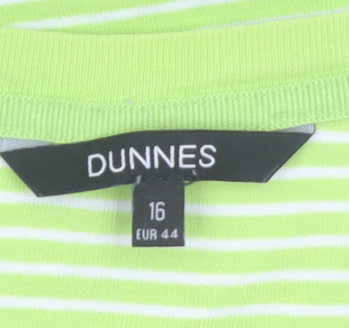 Dunnes Women’s Green Striped Short Sleeve Cotton T-Shirt Size 16
