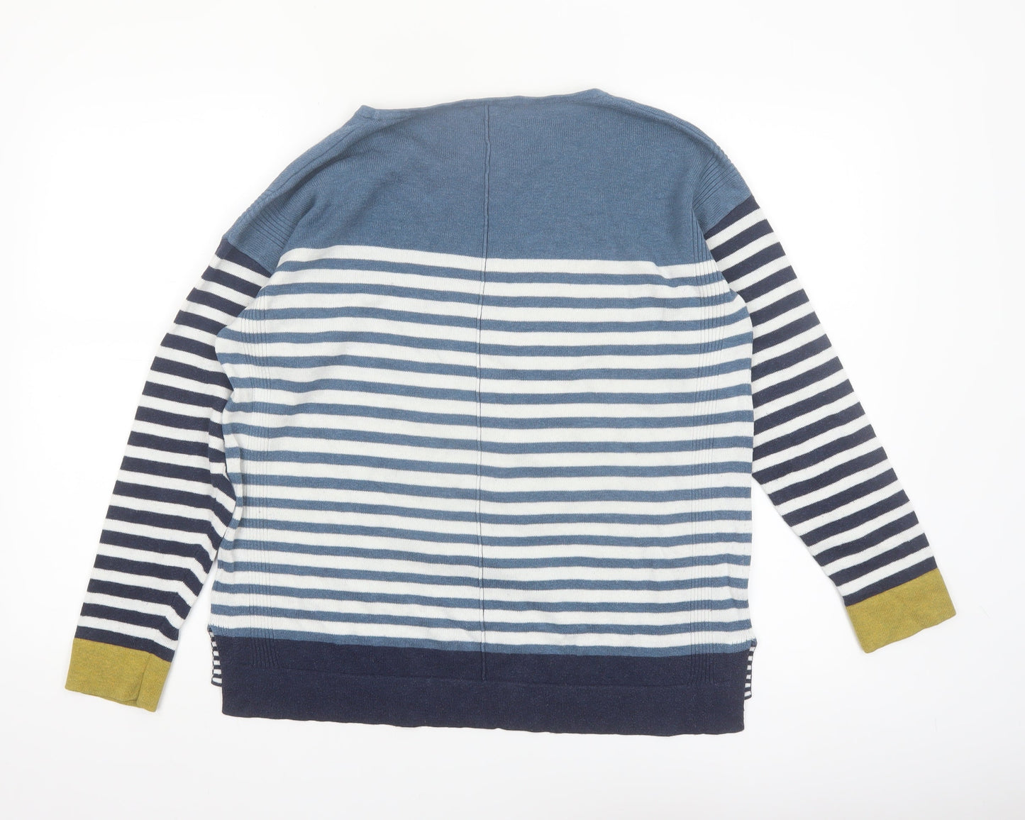 White Stuff Women Blue Striped Cotton Blend Jumper UK 12