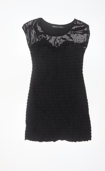 Mela Loves London Women's Black Sequin Ruffle Shift Dress Size S