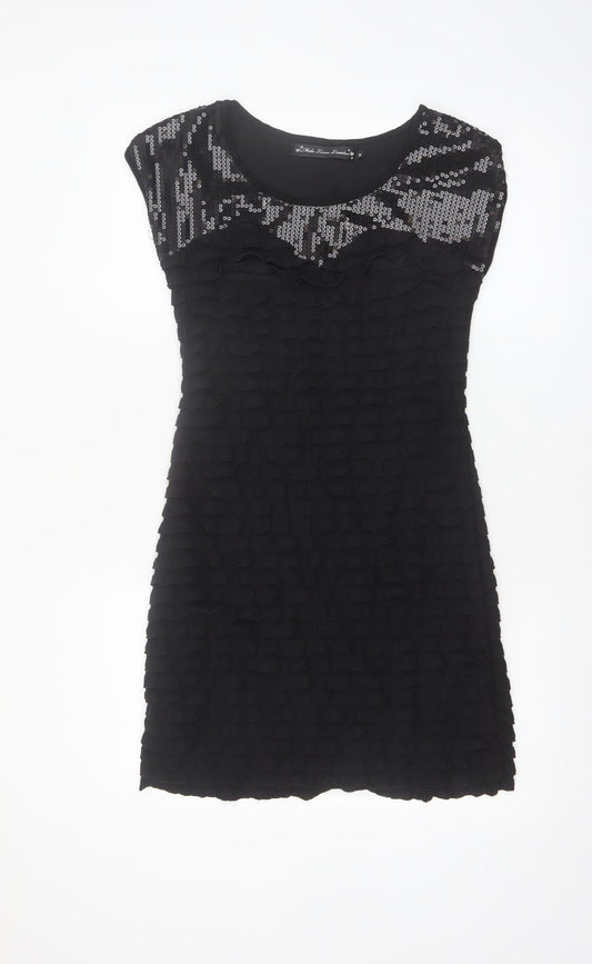 Mela Loves London Women's Black Sequin Ruffle Shift Dress Size S