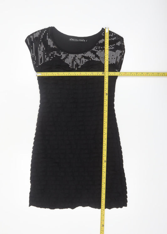 Mela Loves London Women's Black Sequin Ruffle Shift Dress Size S