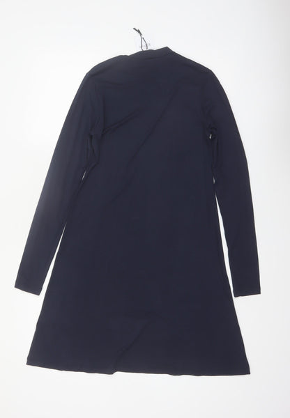 mbyM Women Blue S Shift Long Sleeve Mock Neck Dress