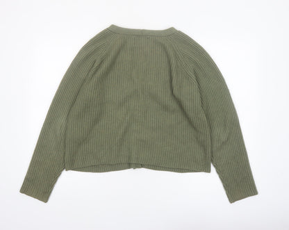 Pieces Womens Green Ribbed V-Neck Cardigan Size L