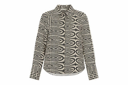 Zara Womens Black Geometric Button-Up Long Sleeve Shirt Size 14