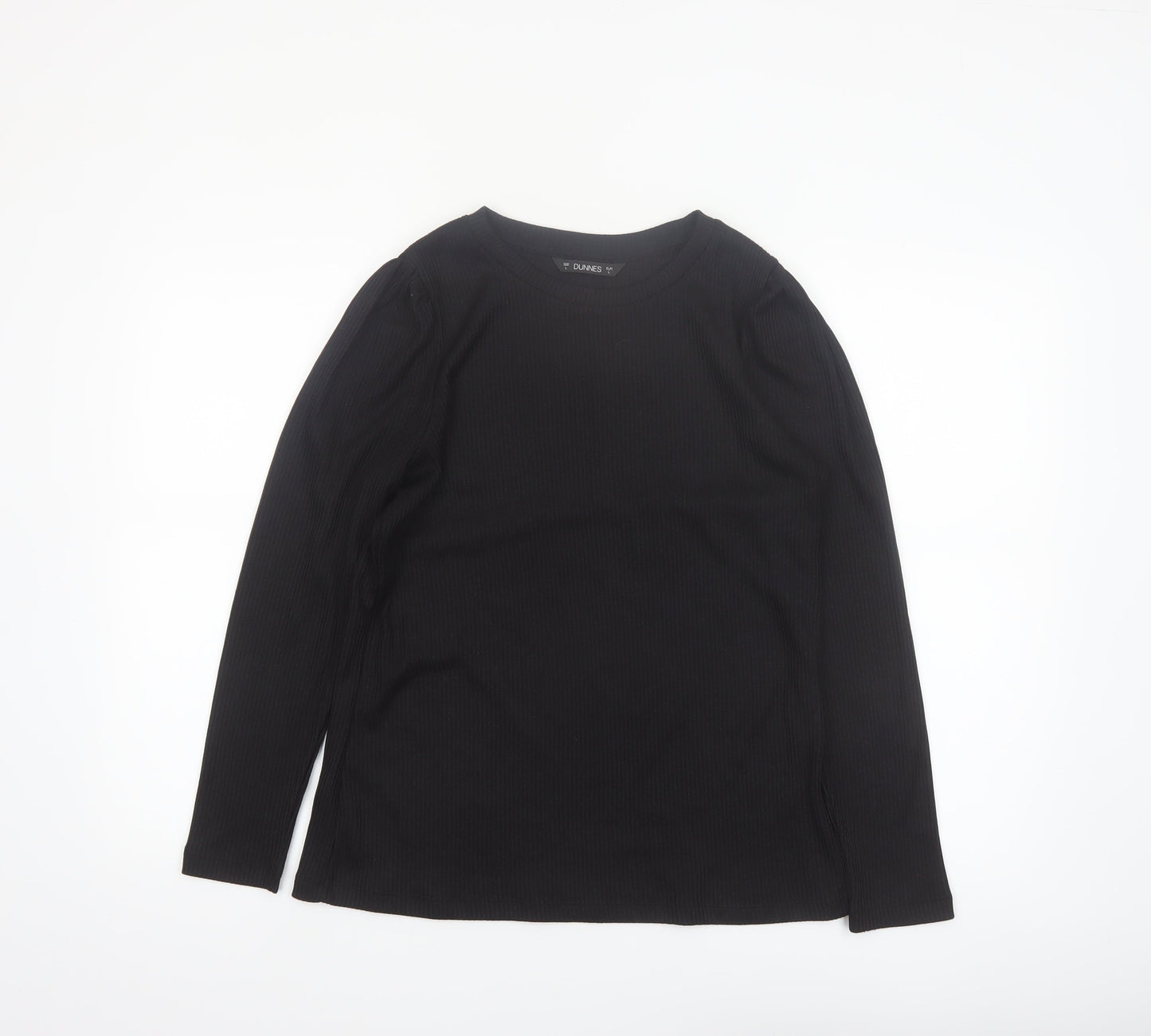 Dunnes Women Black Long Sleeve Ribbed Cotton Stretch Top L