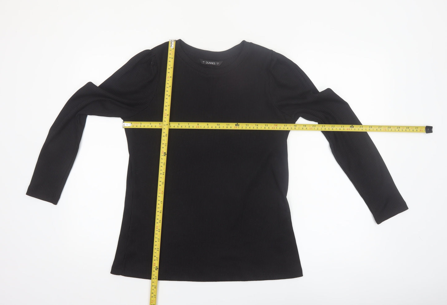 Dunnes Women Black Long Sleeve Ribbed Cotton Stretch Top L