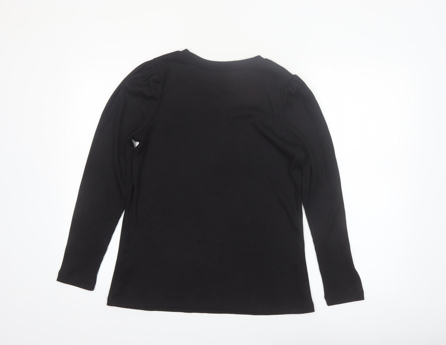 Dunnes Women Black Long Sleeve Ribbed Cotton Stretch Top L
