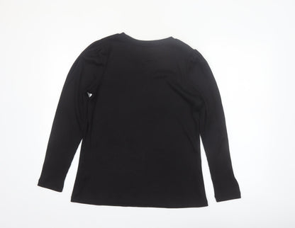 Dunnes Women Black Long Sleeve Ribbed Cotton Stretch Top L