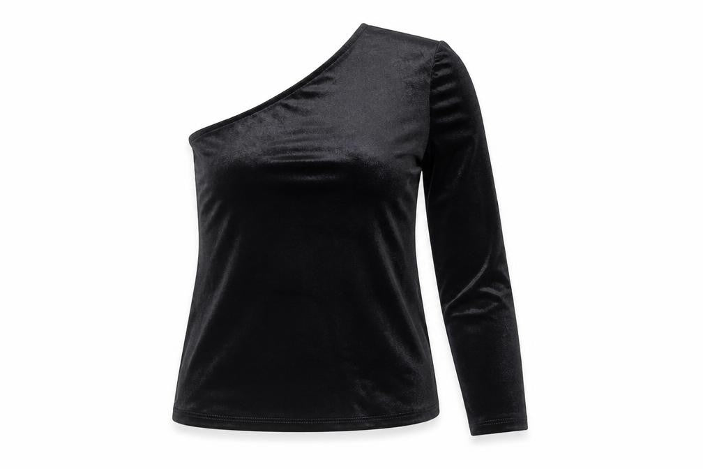 Vero Moda Women’s Black One Shoulder Velvet Long Sleeve Blouse Size S