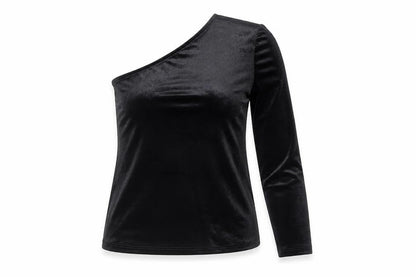 Vero Moda Women’s Black One Shoulder Velvet Long Sleeve Blouse Size S