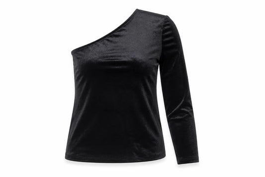 Vero Moda Women’s Black One Shoulder Velvet Long Sleeve Blouse Size S