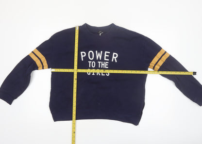 H&M Divided Women's Navy Blue Pullover Sweatshirt Size 12 'Power to the Girls'